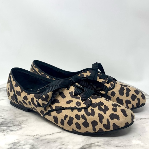Aldo Leopard Print Oxford Flats 7 Animal Print Classic Preppy Academia Neutral - Picture 1 of 12